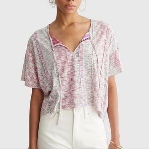 NWT Lucky Brand Pintuck Hi-Low Boho Print Top Size Large